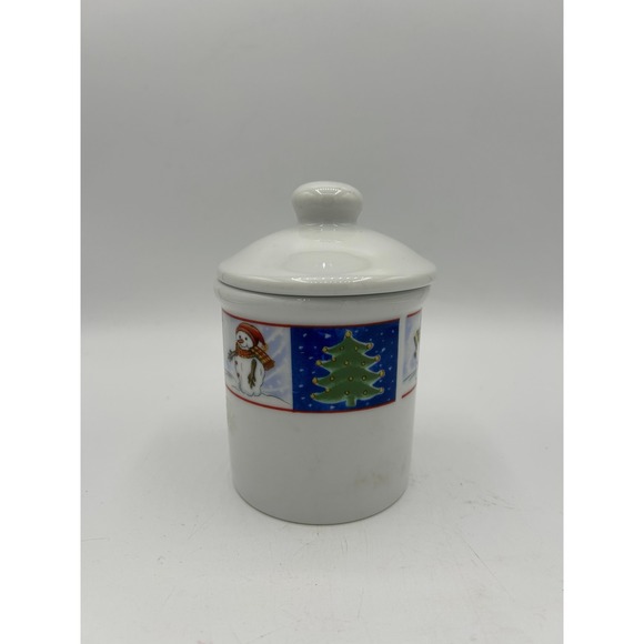 Royal Norfolk‎ Vintage Christmas Jar Snowman Tree Decor Kitchen Container 5" - Picture 1 of 8